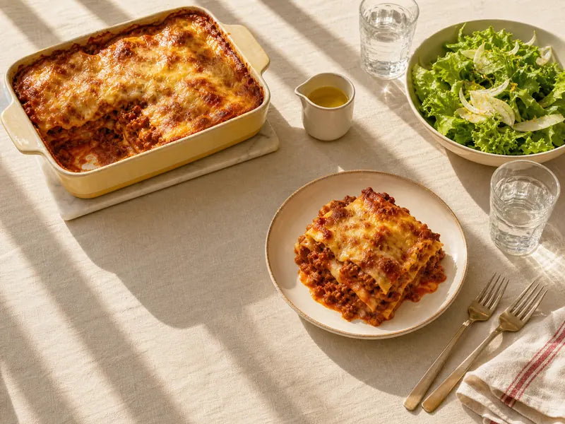 Lasagne night, with a sharp green salad
