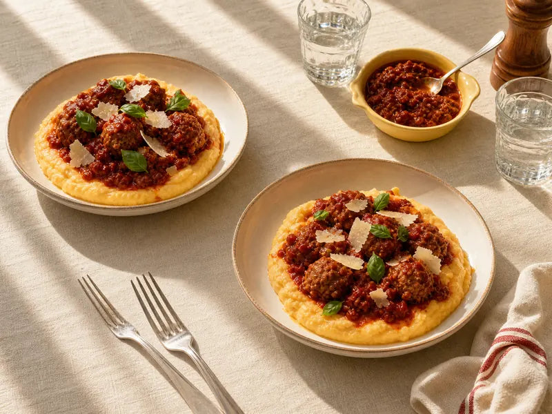 Meatballs on soft polenta